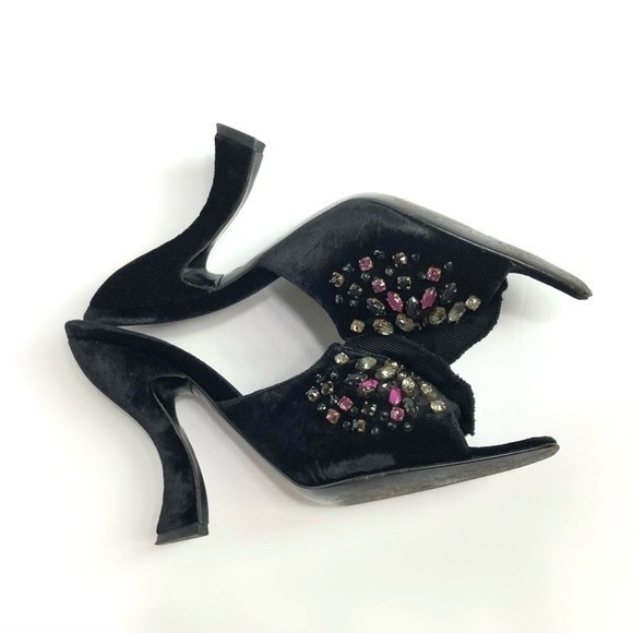 PRADA Velvet embelished heels Crystal Rhinestone curved heel 37.5 - Picture 13 of 16